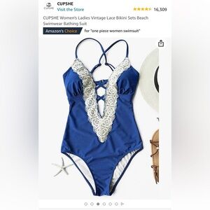 Cupshe Blue and White Lace One Piece Swimsuit